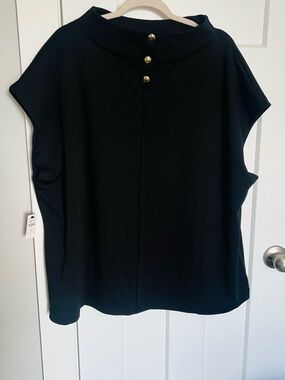 Talbots Black Sleeveless Mock Neck Top with Gold Buttons